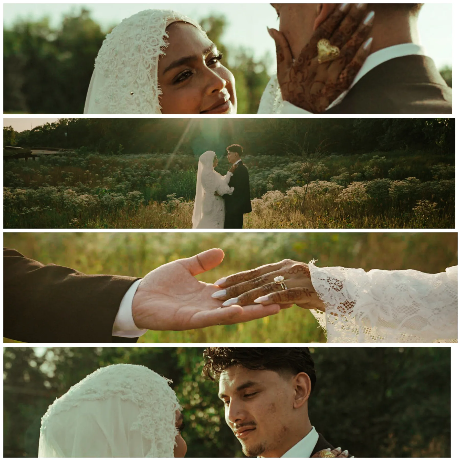 A collage of close moments from the wedding day